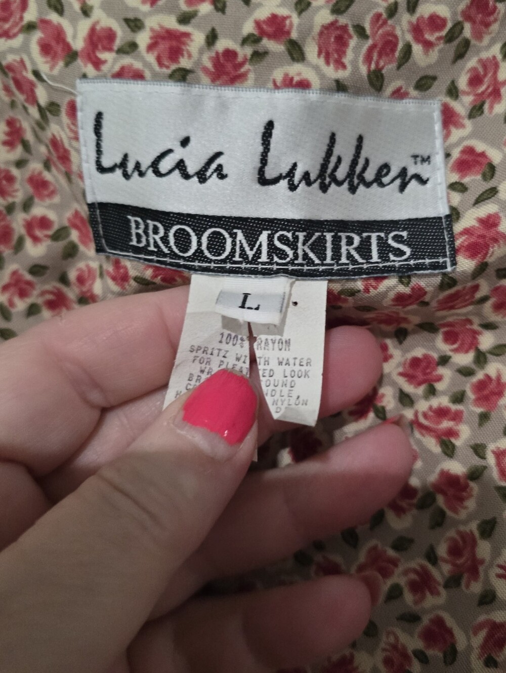 Vintage dress Tiered Lucia Lukken Broomskirt Dress Size Large Taupe Floral - Picture 3 of 7